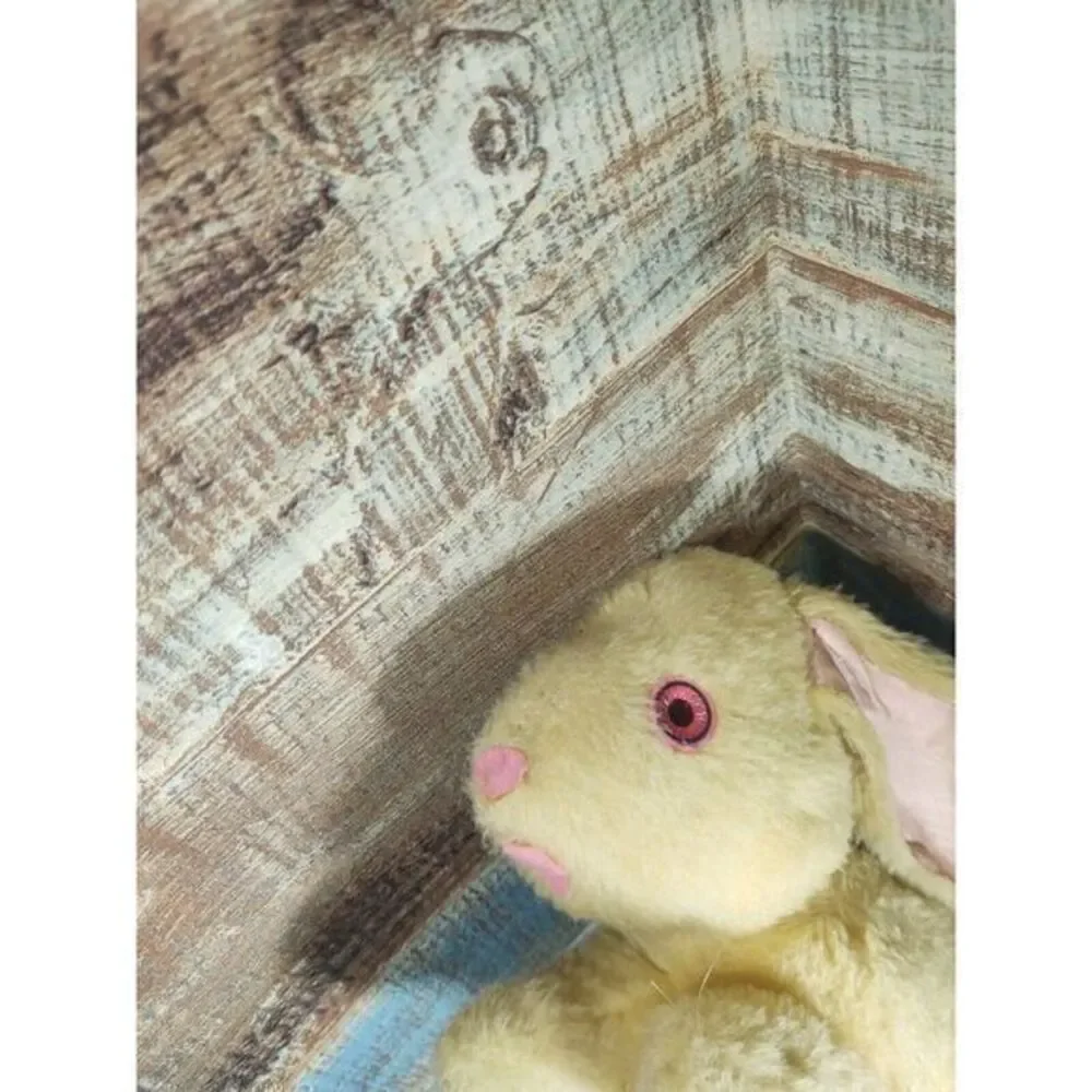 Playful Plush cream short‎ hair Bunny Rabbit Red Eyes creepy!